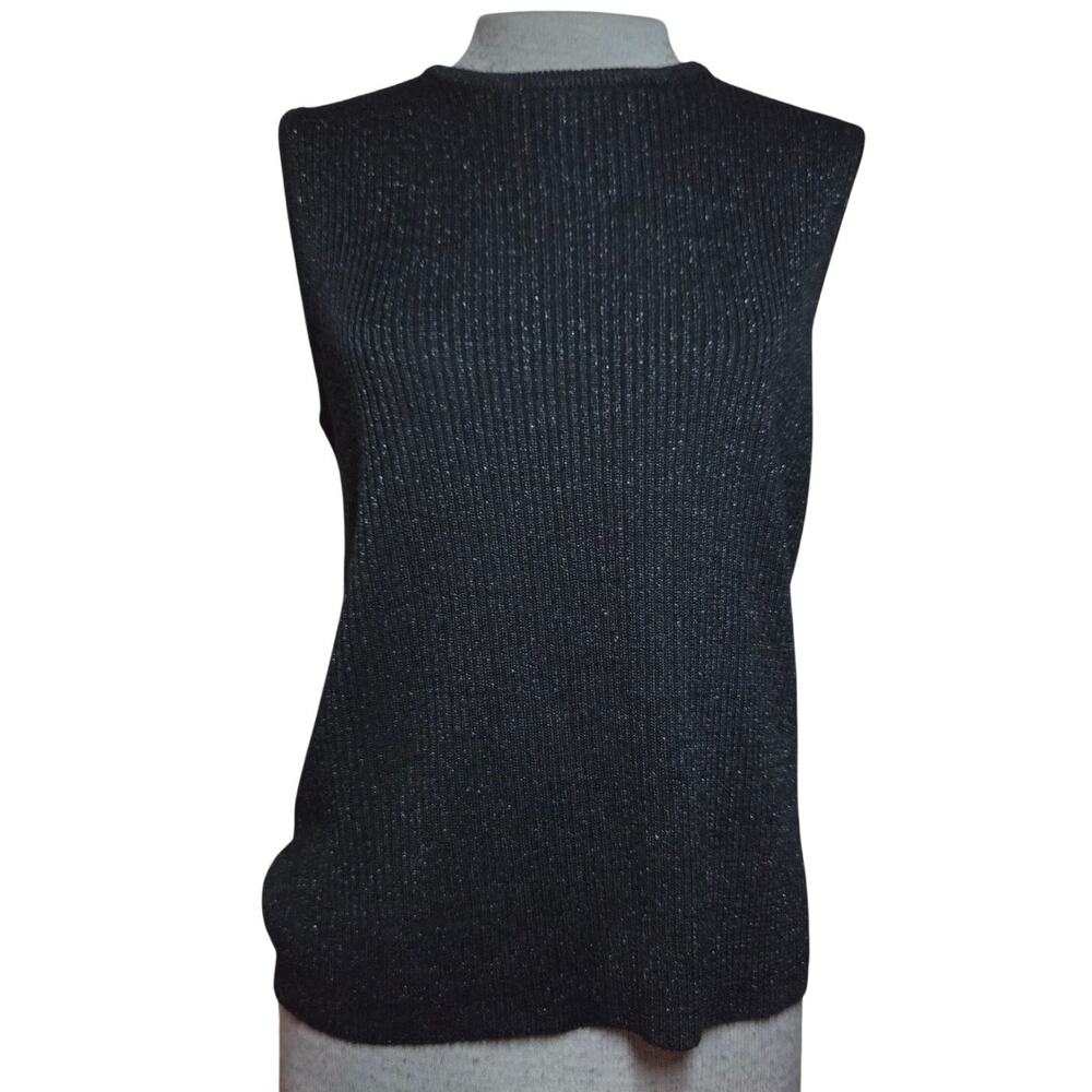 Black Metallic Knit Sleevless Sweater Size Medium